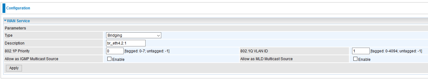 Billion WAN as Bridge