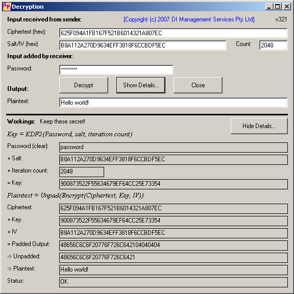 Decryption showing (secret) details