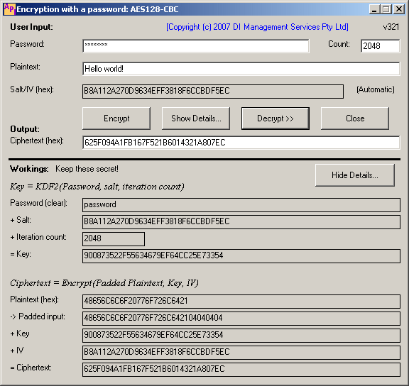 Encryption showing (secret) details