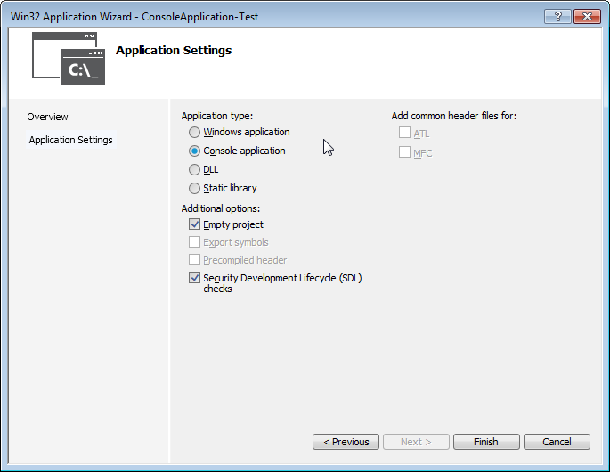Win32 Application Wizard (MSVC2013)