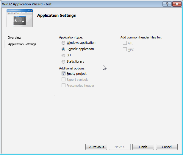 Win32 Application Wizard (MSVC2008
